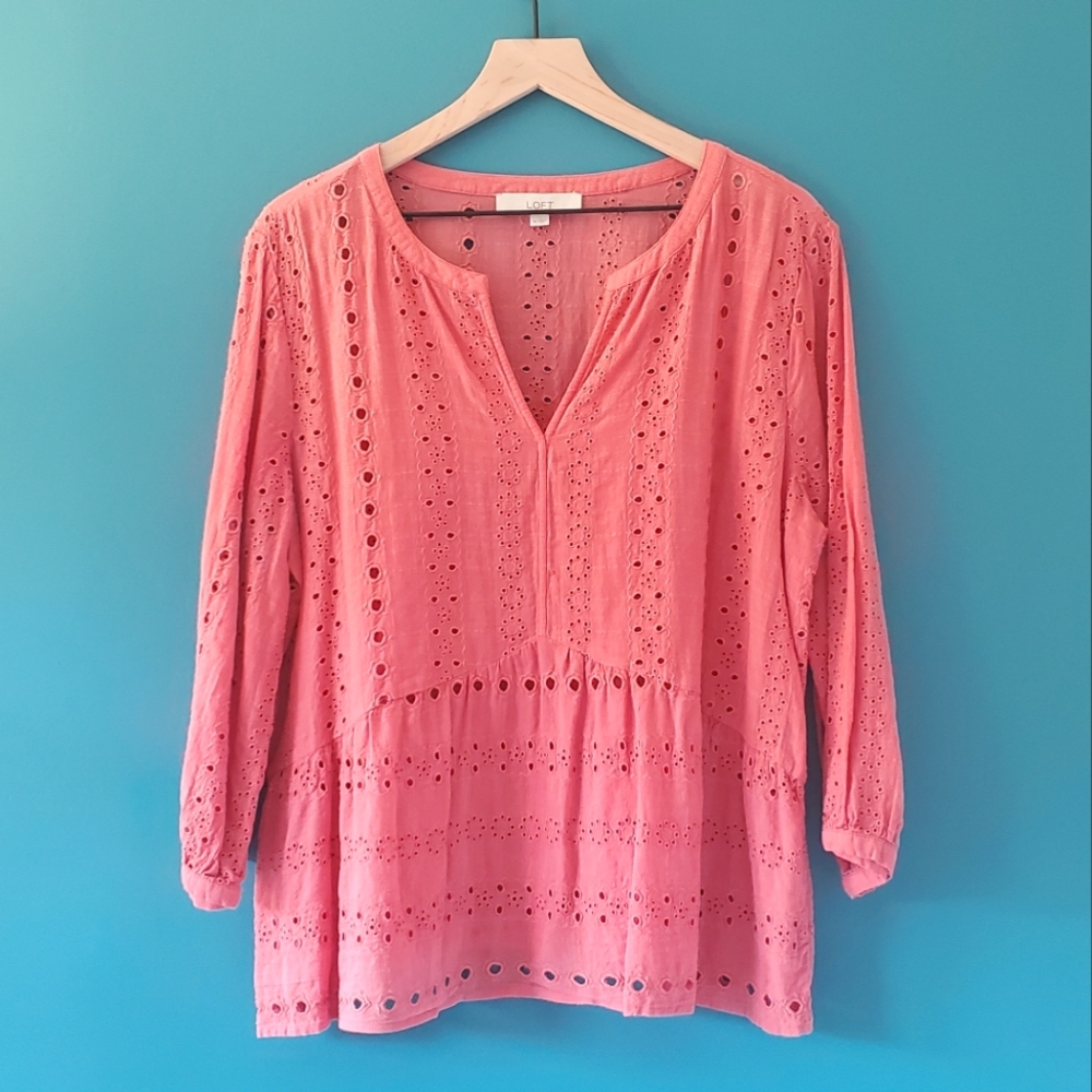 Loft cotton eyelet peplum blouse